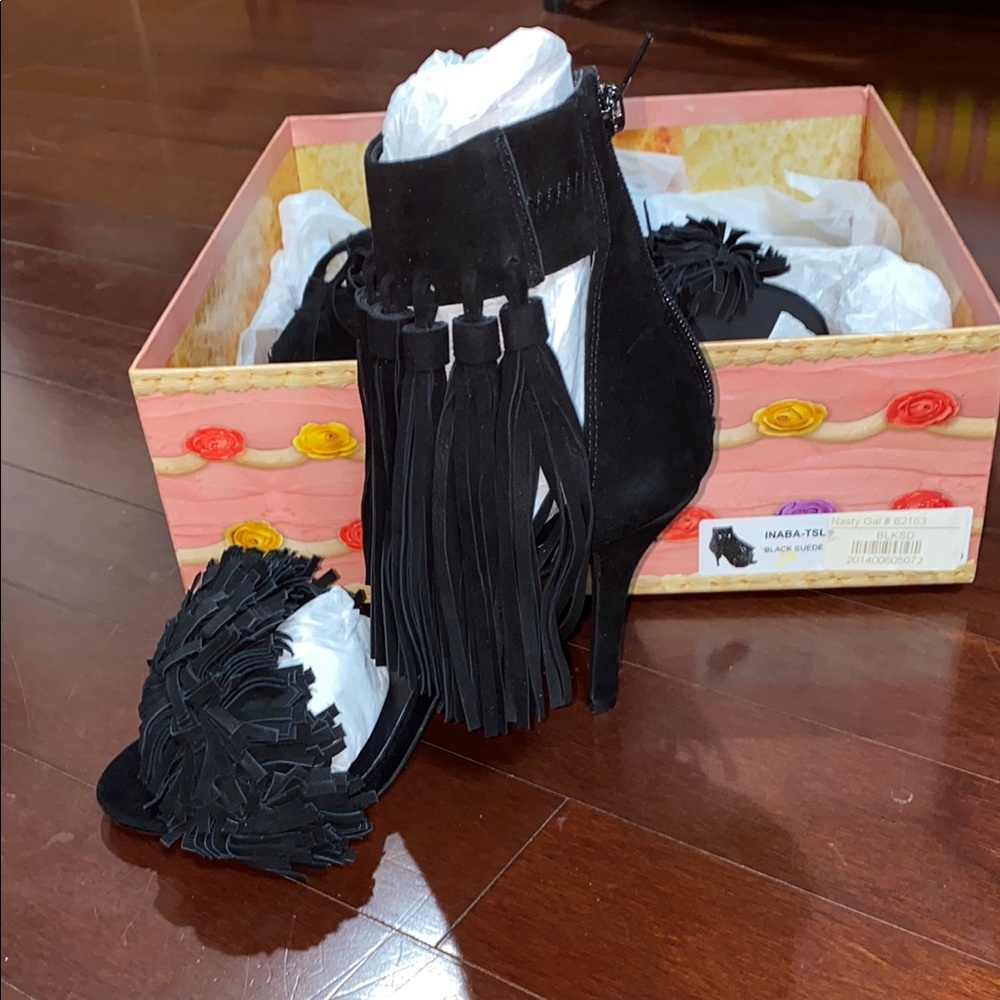 Jeffrey Campbell Black Fringe High Heel Booties